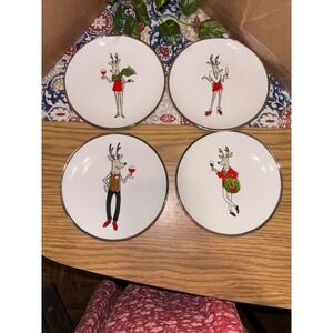 Clay Art  Reindeer Appetizer Plates Set of 4 Whimsical Holiday Decor